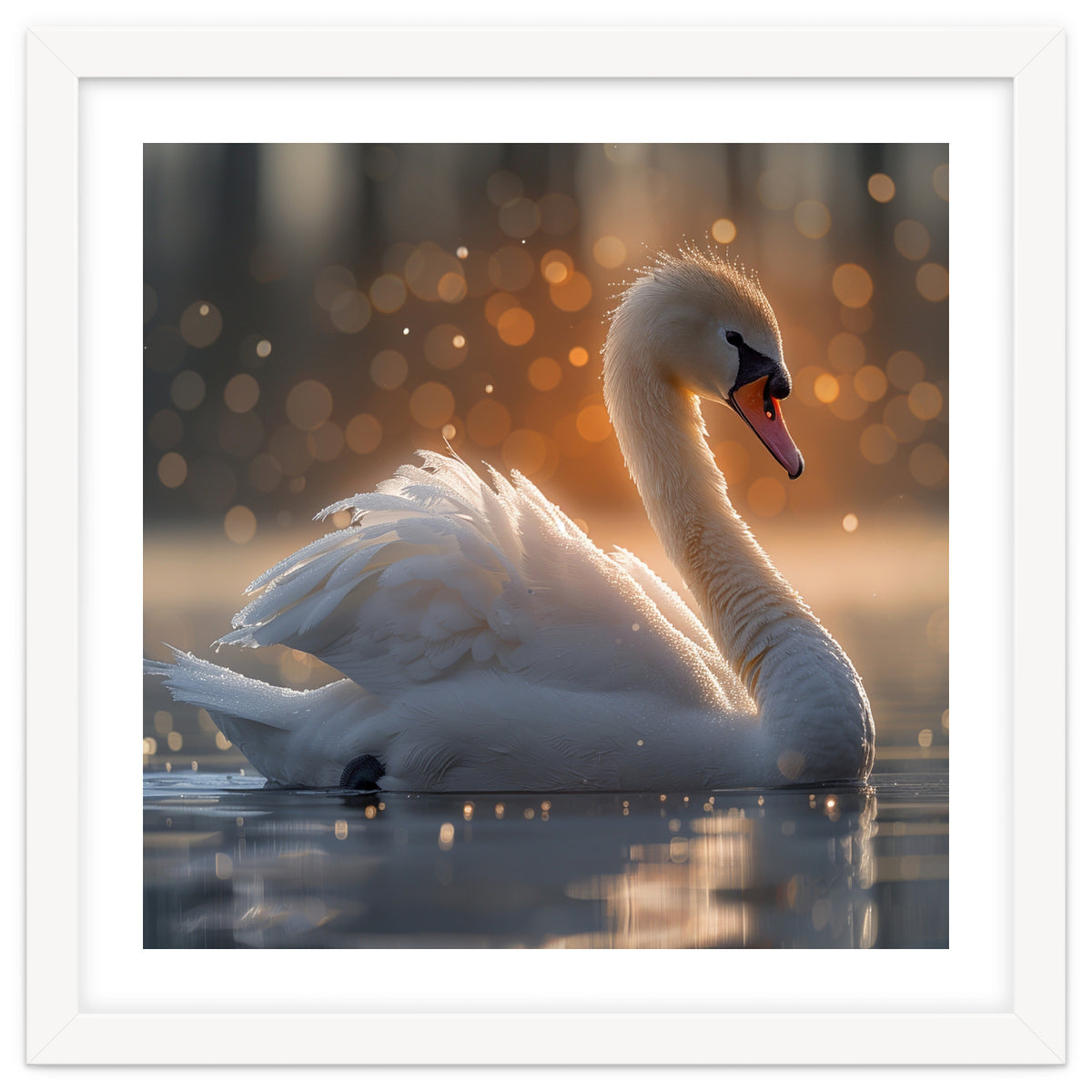 Majestic Swan Gliding On Water During Sunset Golden Hour Wildlife