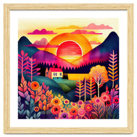 Folk Sunset Over Mountain Lake