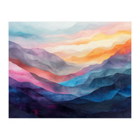 Vibrant Abstract Watercolor Mountain Landscape (Print Only)