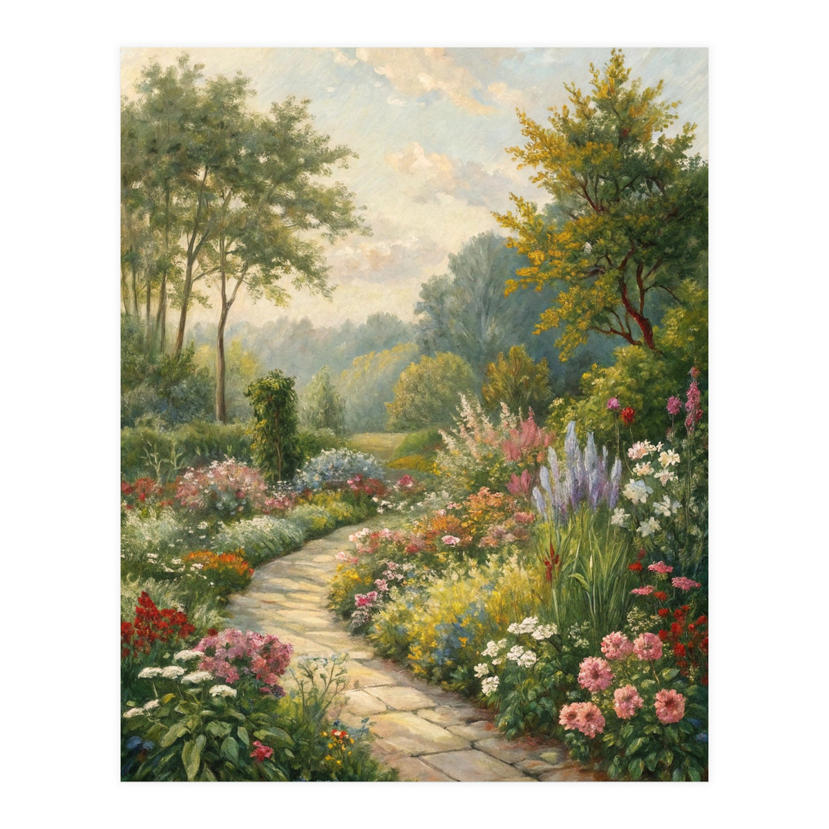 Enchanted English Cottage Garden Oil Painting (Print Only)