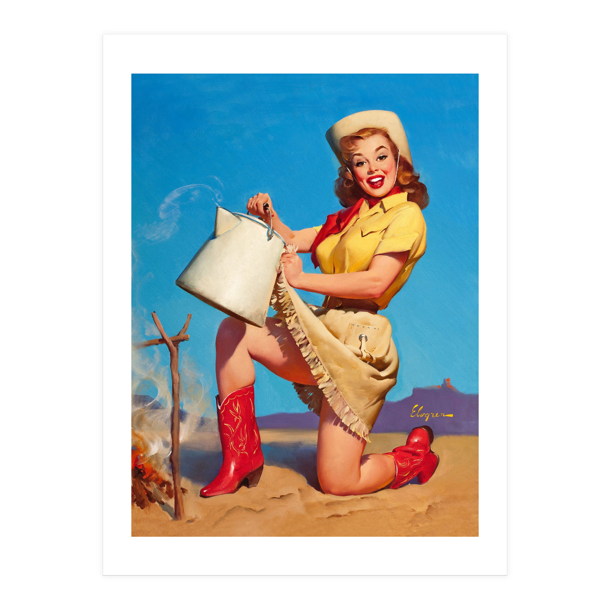 Pinup Sexy Woman Posing With A Hot Teapot (Print Only)