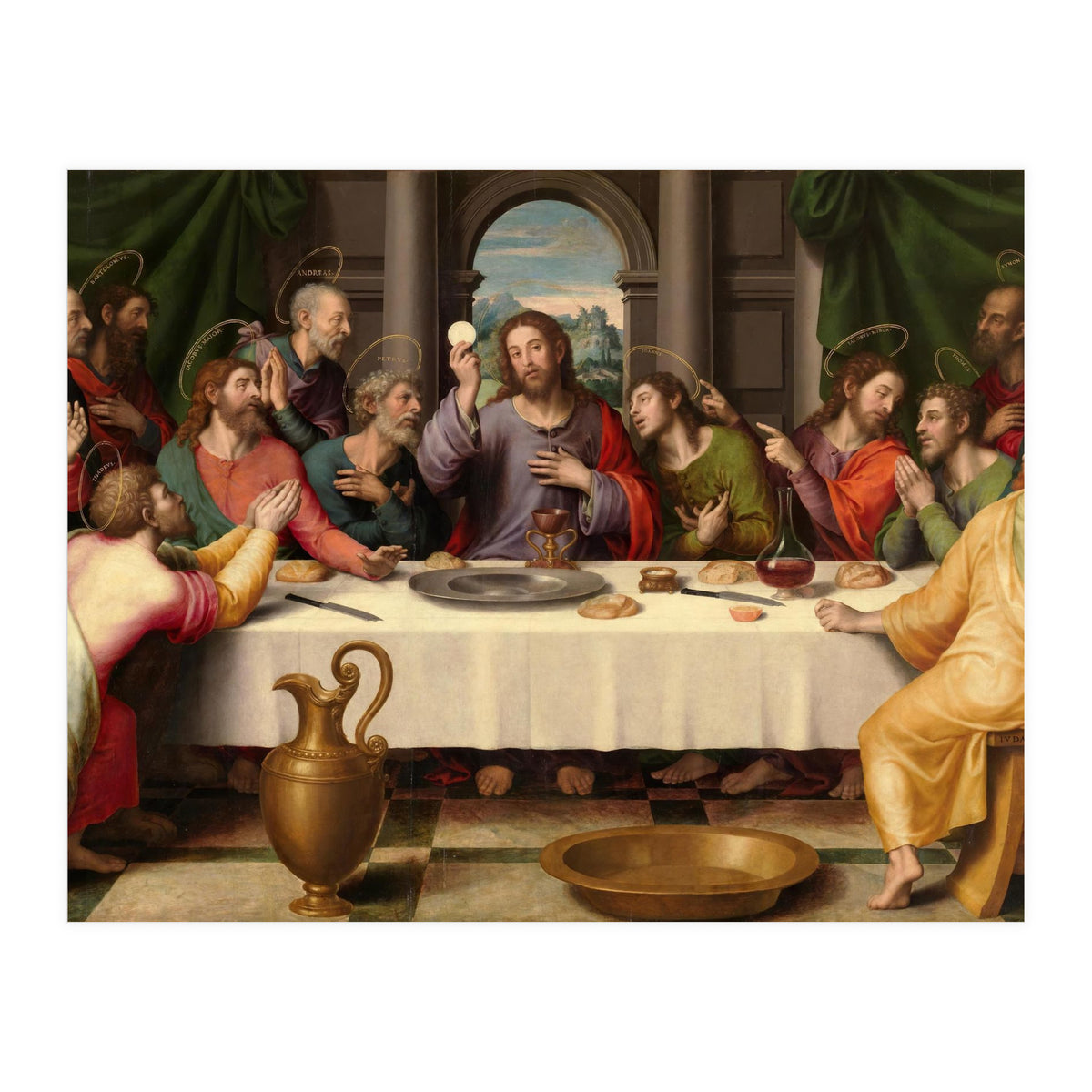 Juan de Juanes / 'The Last Supper', ca. 1562, Spanish School, Oil on panel, 116 cm x 191 cm, P00846. (Print Only)