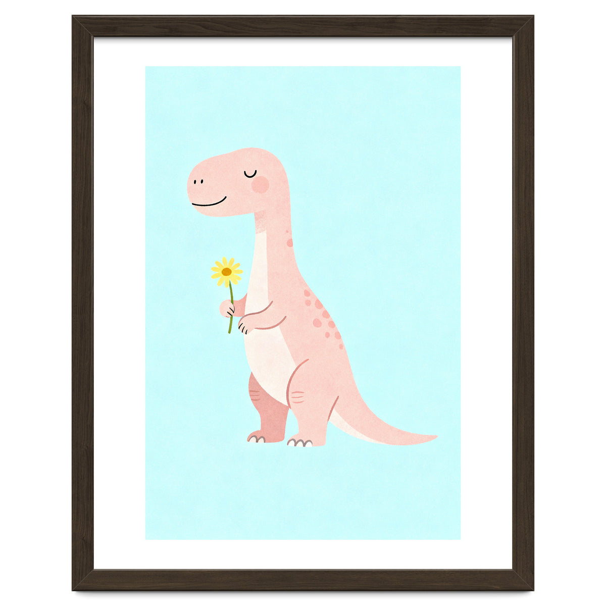 T-Rex Tyrannosaurus Dinosaur Art, Whimsical Dino with Flower, Gentle Nursery Print