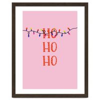 HO HO HO Christmas Lights Art, Pink Holiday Illustration, Modern Festive Quote