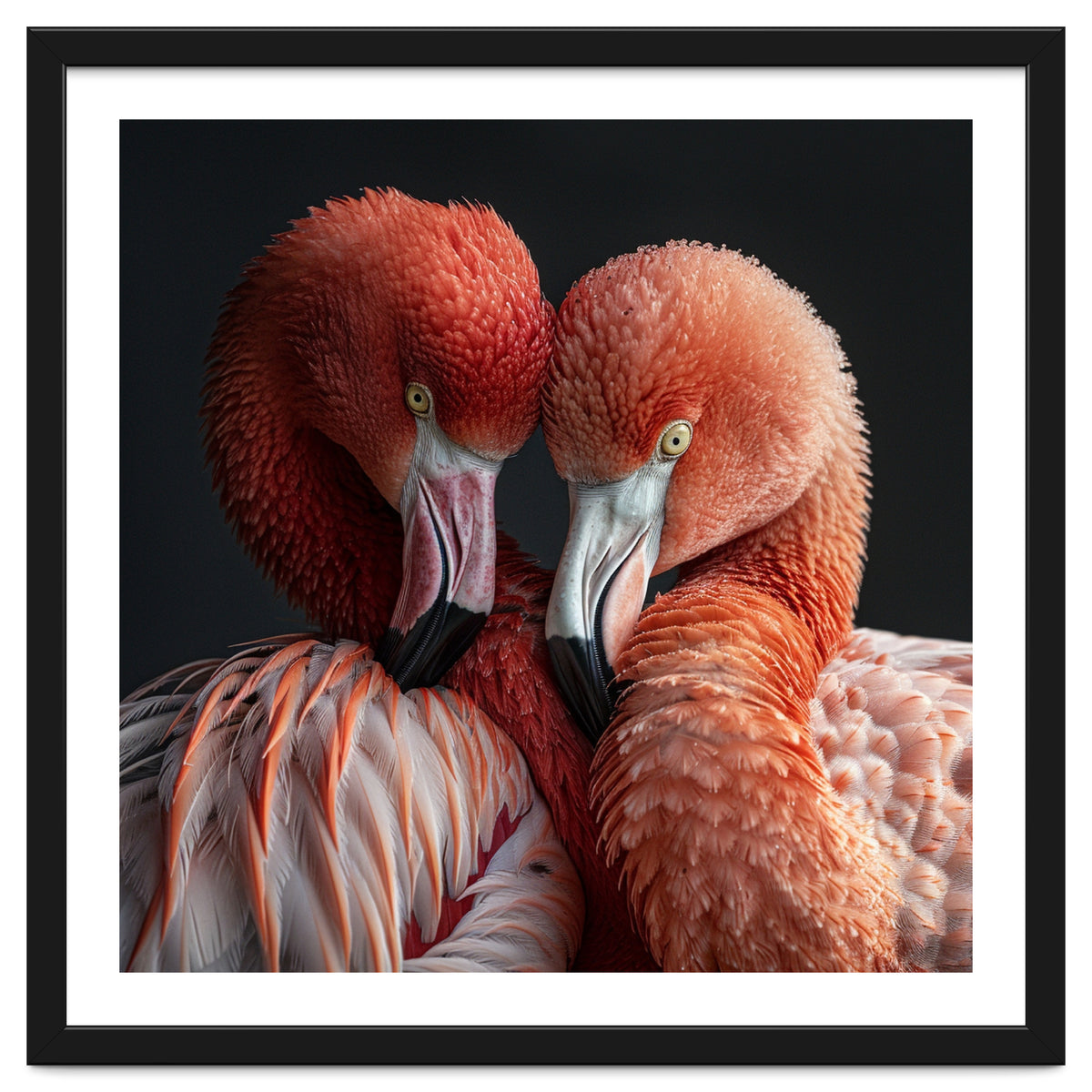Close Up Of Two Flamingos Nuzzling Together
