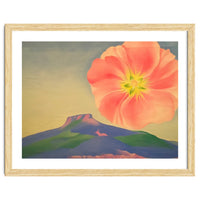 Georgia O’Keeffe – Hollyhock Pink with Pedernal (1937) | Vibrant Modernist Floral Landscape of New Mexico