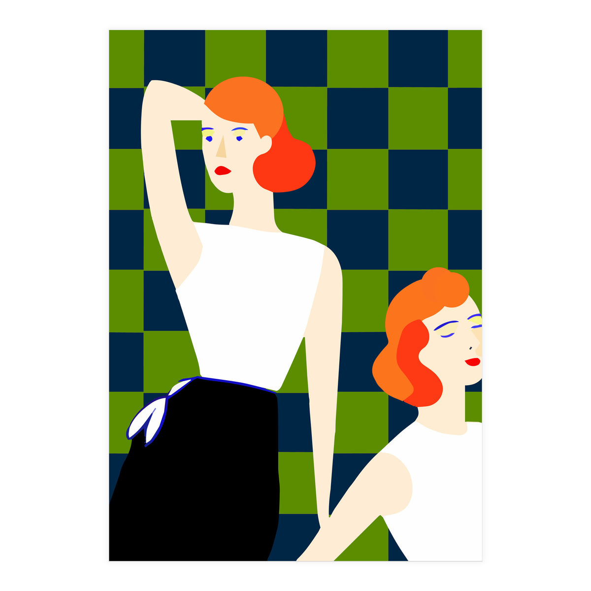 Moods, Checkers Girl Friends Chic Chess, Modern Bohemian Eclectic Woman Girl Boss, Bff Fashion Style (Print Only)