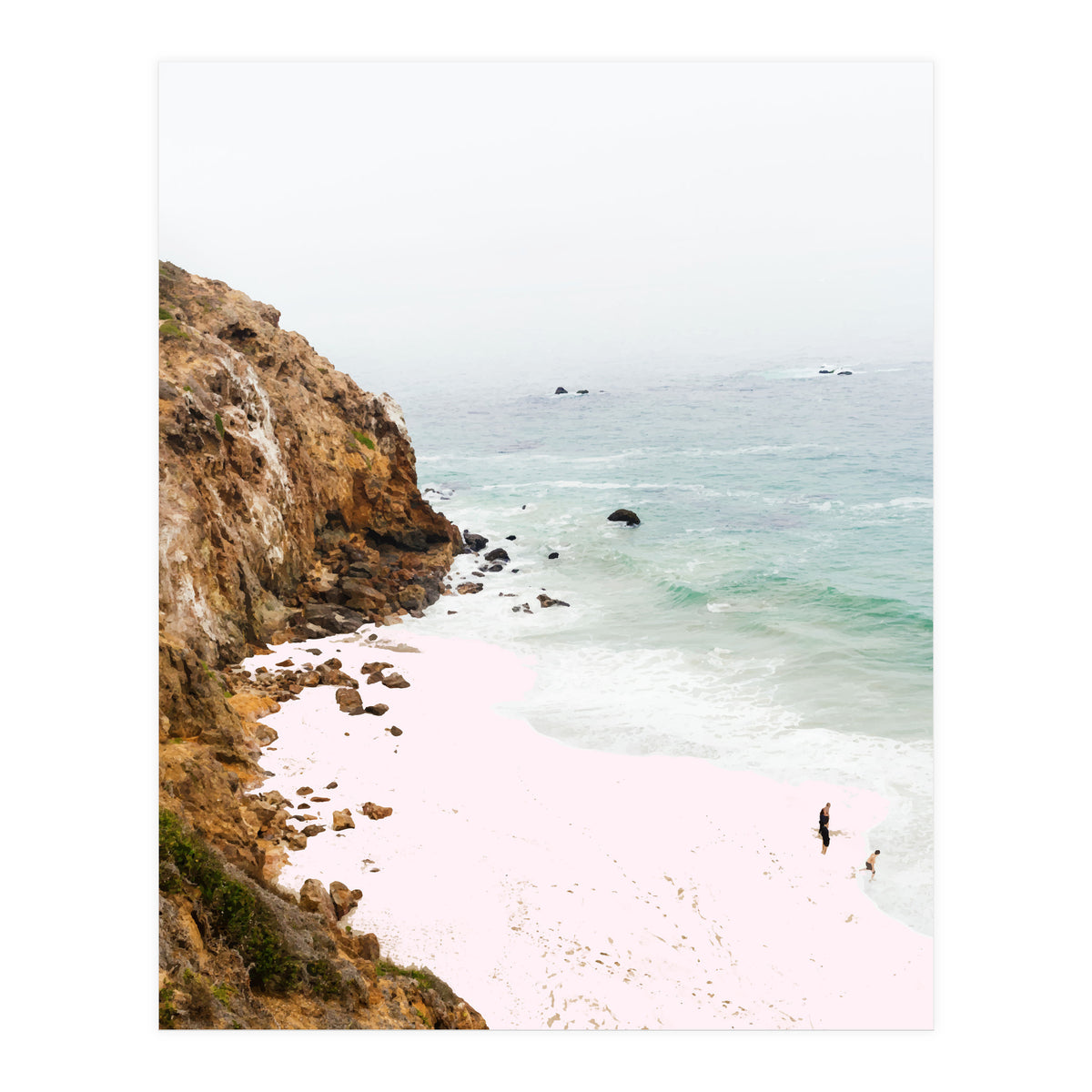 Pink Trails, Beach Tropical Travel Ocean Pastel Digital Art, Photography Sea Scenic Nature Landscape (Print Only)