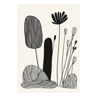 Abstract Black And White Botanical Illustration With Organic Shapes (Print Only)