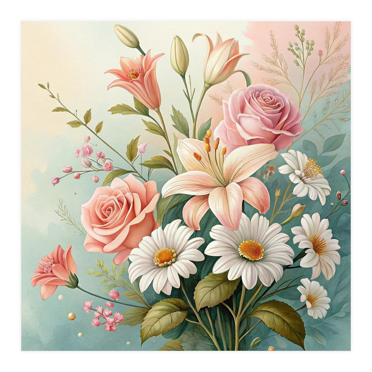 Elegant Pastel Floral Bouquet Illustration (Print Only)