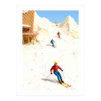 Skiing on Ice Cream Mountains, Miniature Skiers Winter Art Print for Kitchen Decor (Print Only)