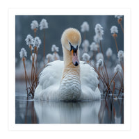 Swan Floating Serene On Calm Water (Print Only)