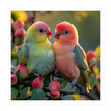 Lovebirds Couple Sitting On A Branch With Berries (Print Only) thumbnail