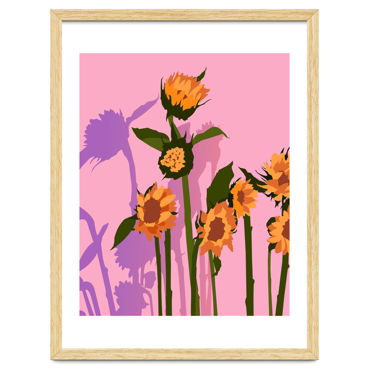 Golden Sunflowers Inside, Botanical Nature Floral Plants Painting, Blush Meadow Blossom Spring, Summer Bohemian Eclectic Positivity