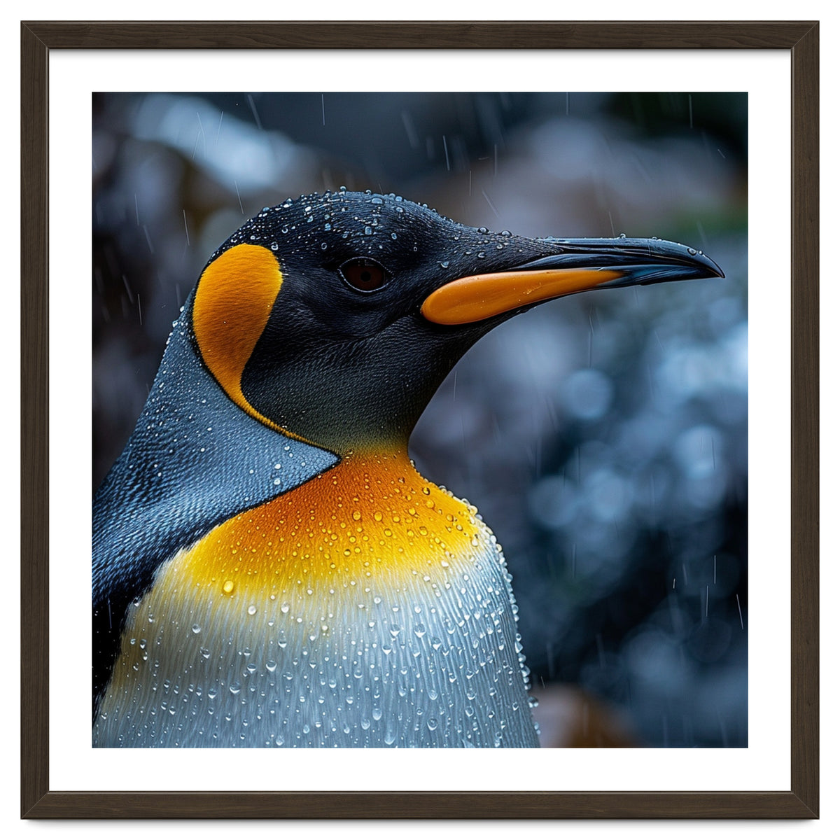 Close Up Of King Penguin In The Rain