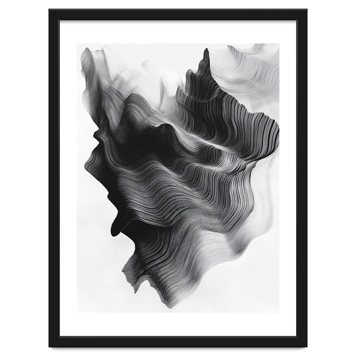 Abstract Black And White Wavy Lines Forming Organic Shapes