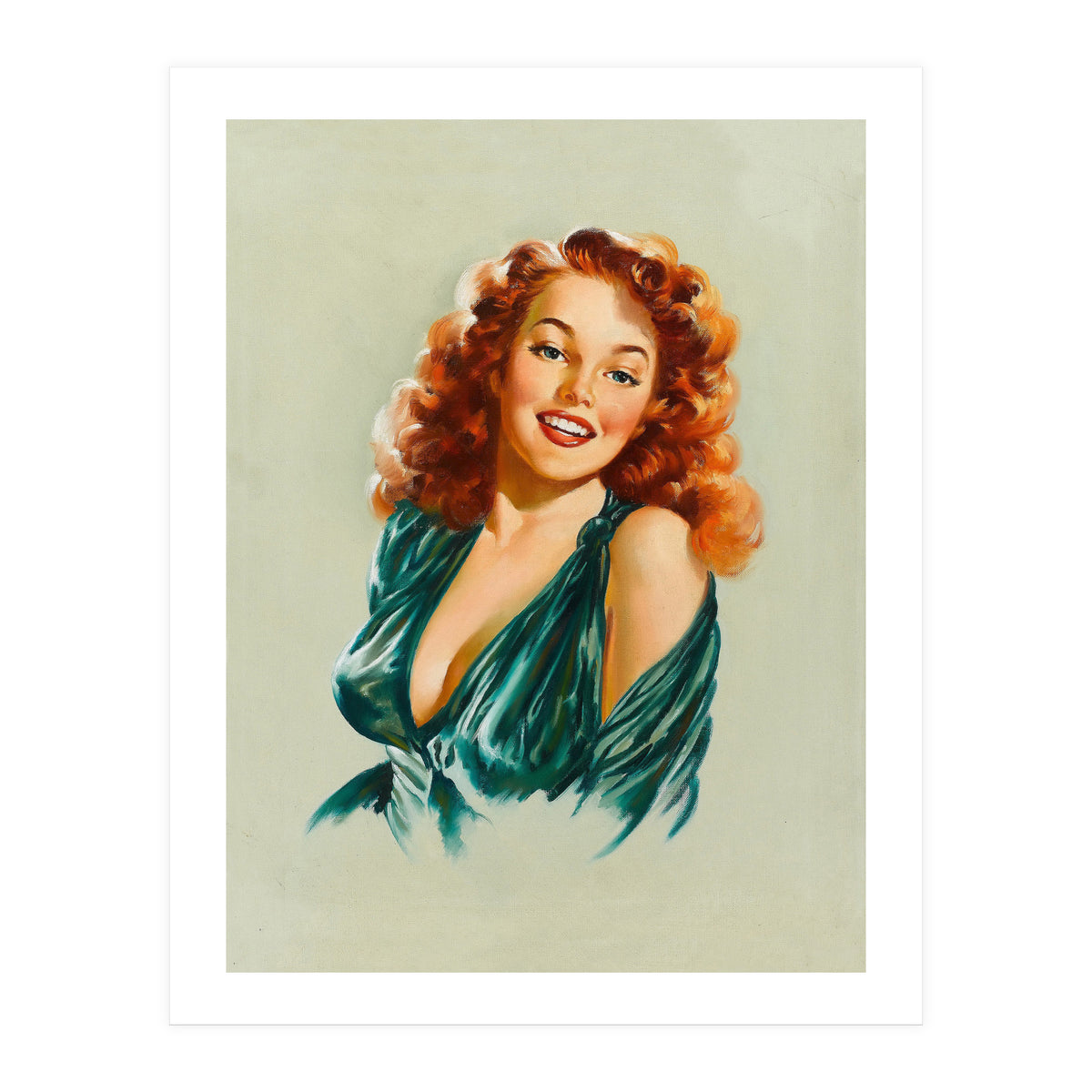 Portrait Of A Redhead Pinup Woman (Print Only)