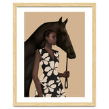 Woman In Bold Print With Black Horse thumbnail