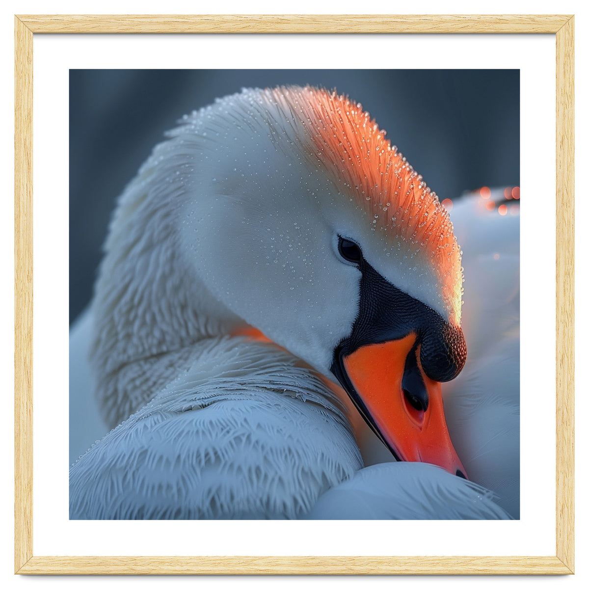Close Up Of A White Swan With Water Droplets