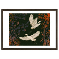 White Herons Flying Asian Art