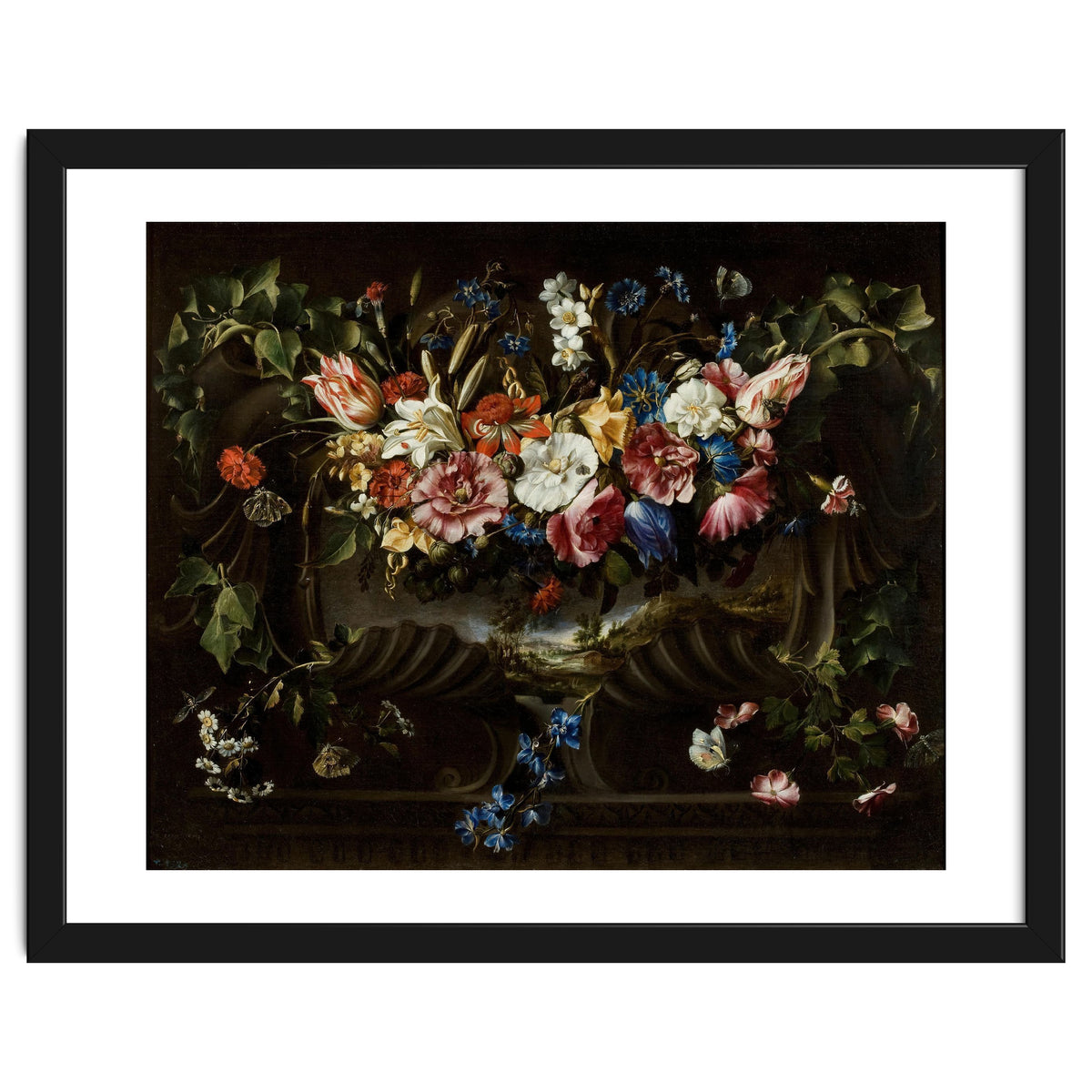 Juan de Arellano / 'Garland of Flowers with Landscape', 1652, Spanish School.