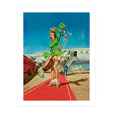Sexy Pinup Brunette Experiencing Sudden Wind At The Airport (Print Only) thumbnail