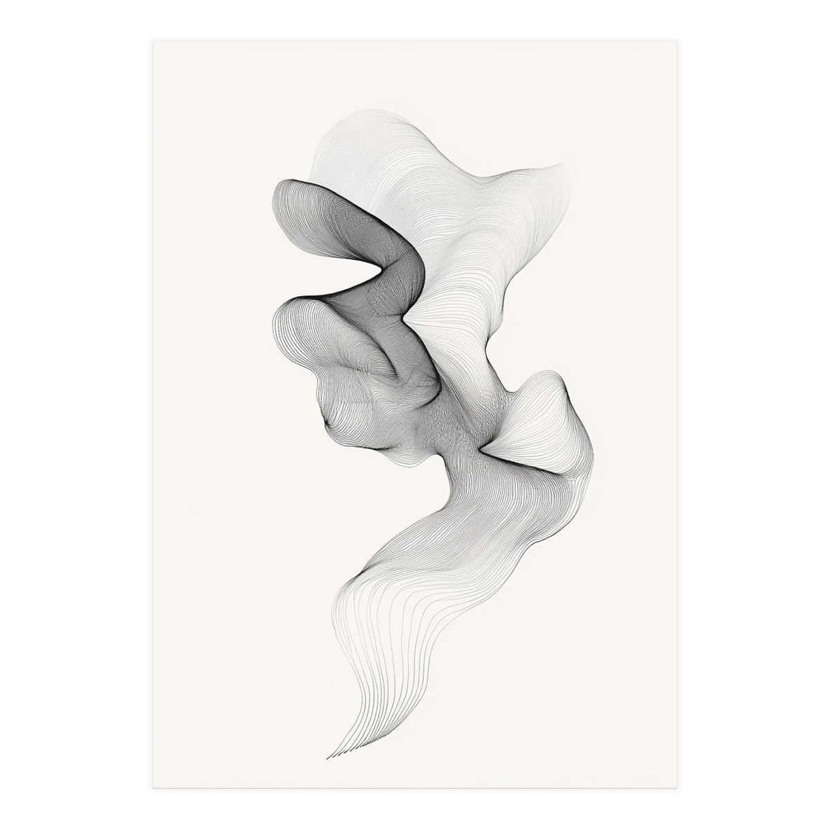 Abstract Black And White Swirling Lines Flowing Form (Print Only)