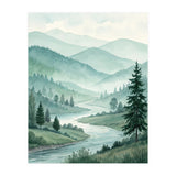 Serene Misty Mountain Valley Watercolor Painting (Print Only) thumbnail