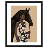 Woman In Bold Print With Black Horse thumbnail