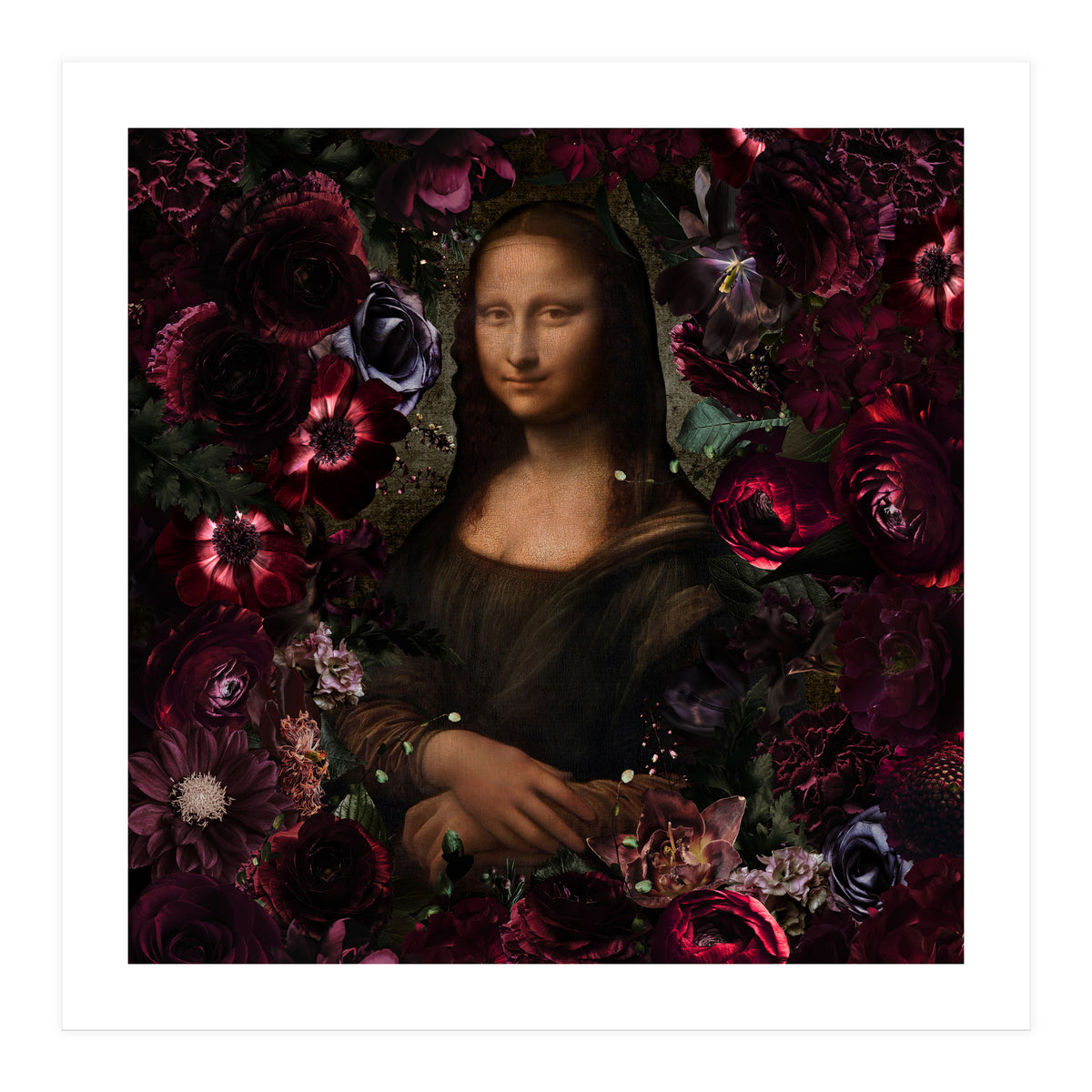 Mona Lisa And Dark Flowers (Print Only)