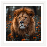 Majestic Lion Portrait In Orange Flowers thumbnail