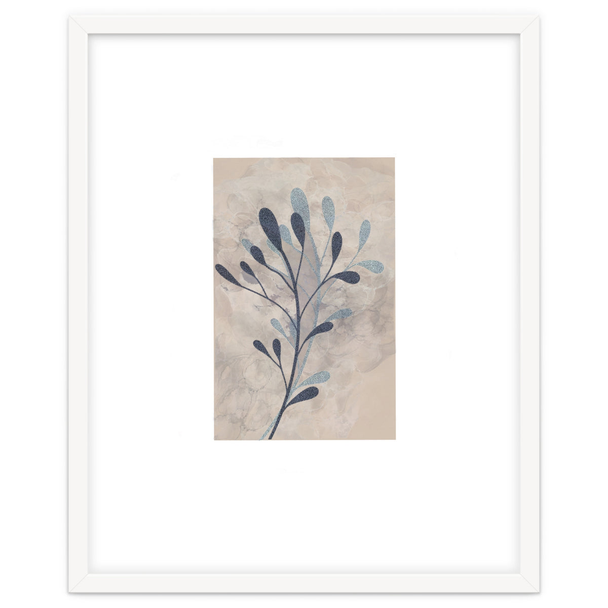 Leaf Beige and Blue Art Print