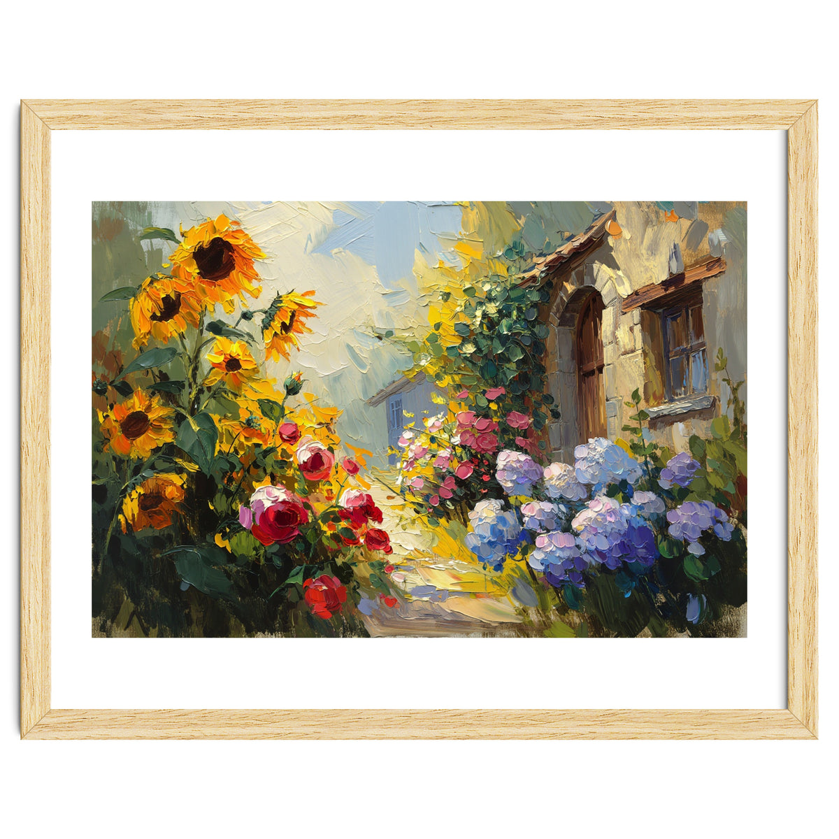 Vibrant Summer Cottage Garden Oil Painting