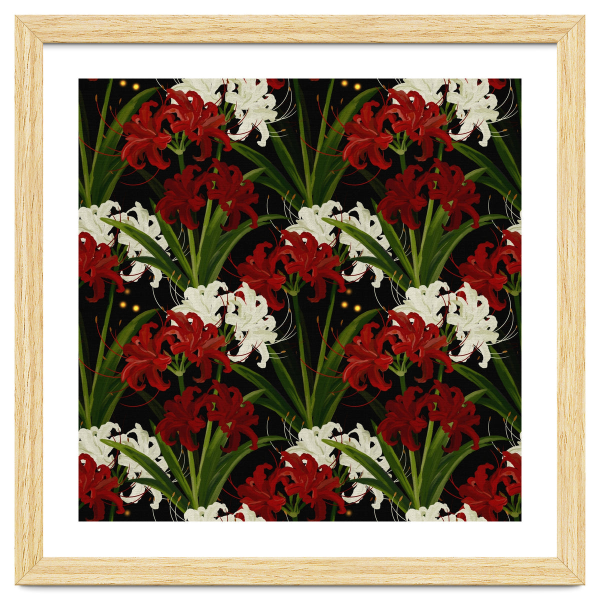 Red and White Spider Lily Flower Print Elegant Botanical Japanese Inspired Floral Artwork