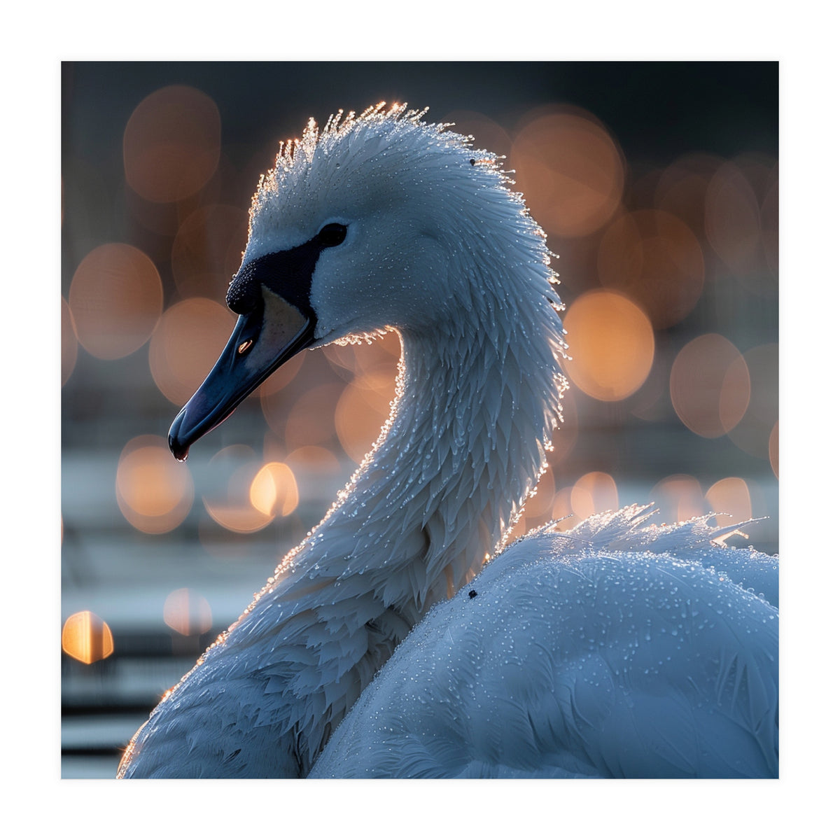 Close-up Shot of a Swan with Water Droplets (Print Only)