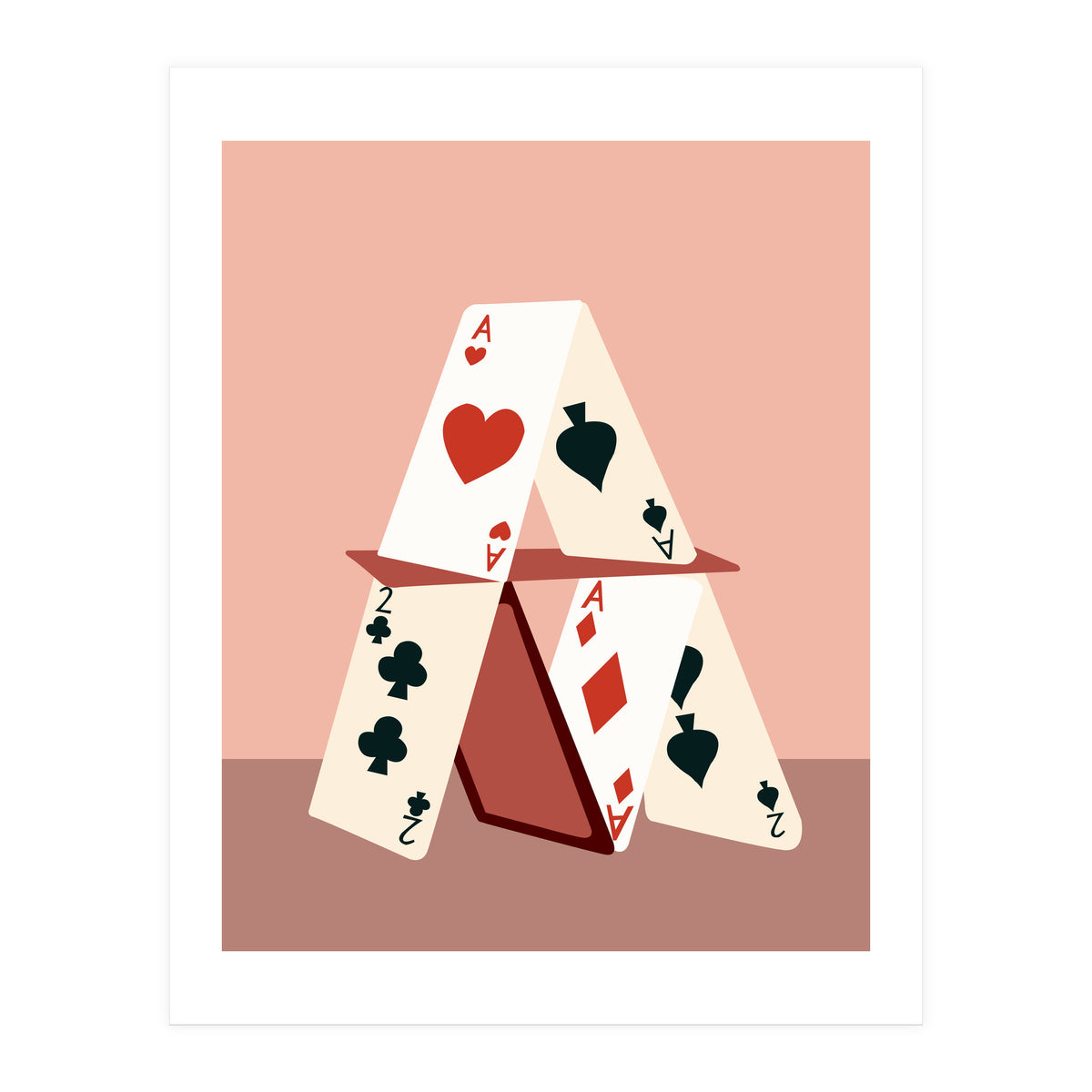 A House Made Of Cards, Relationship Concept Painting, Illustration Playing Cards, Spade Heart Eclectic Bohemian Contemporary (Print Only)