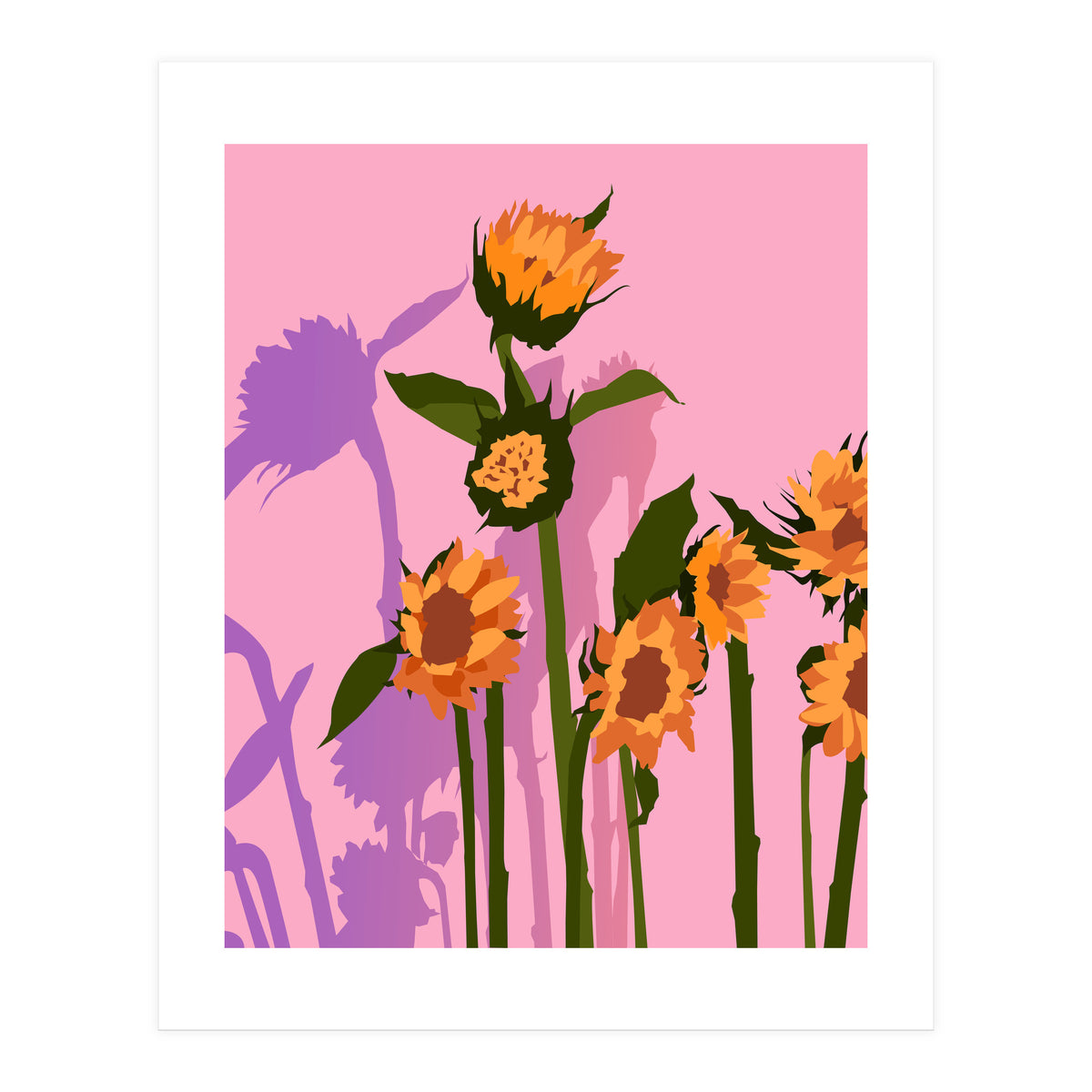 Golden Sunflowers Inside, Botanical Nature Floral Plants Painting, Blush Meadow Blossom Spring, Summer Bohemian Eclectic Positivity (Print Only)