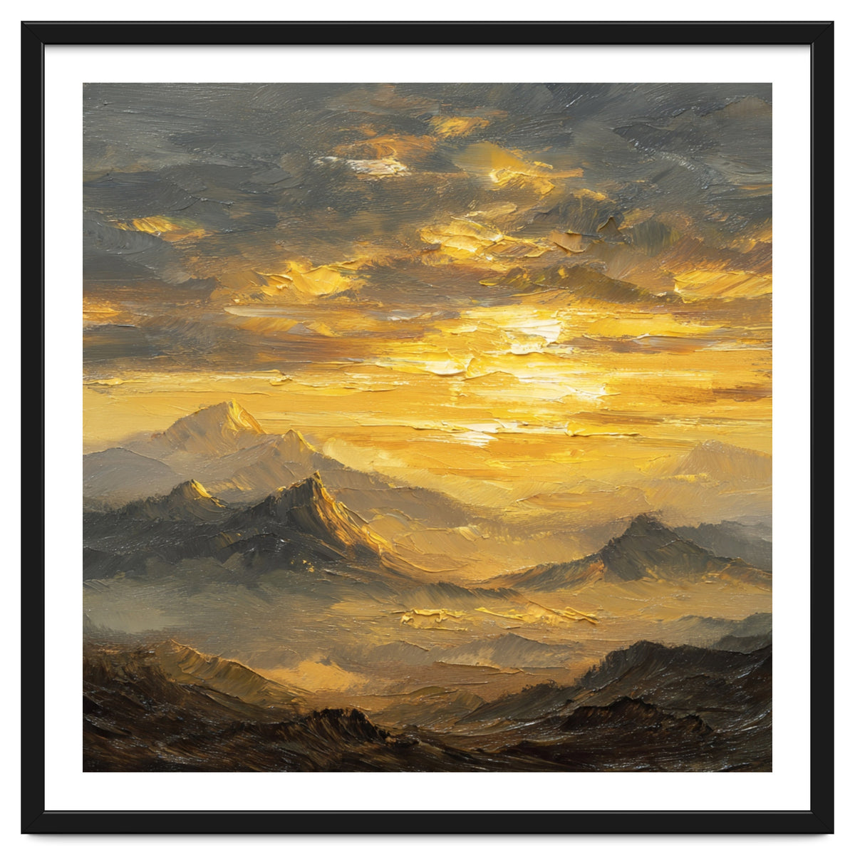 Vibrant Golden Hour Horizon Over Distant Mountain Ridges