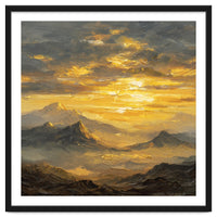 Vibrant Golden Hour Horizon Over Distant Mountain Ridges