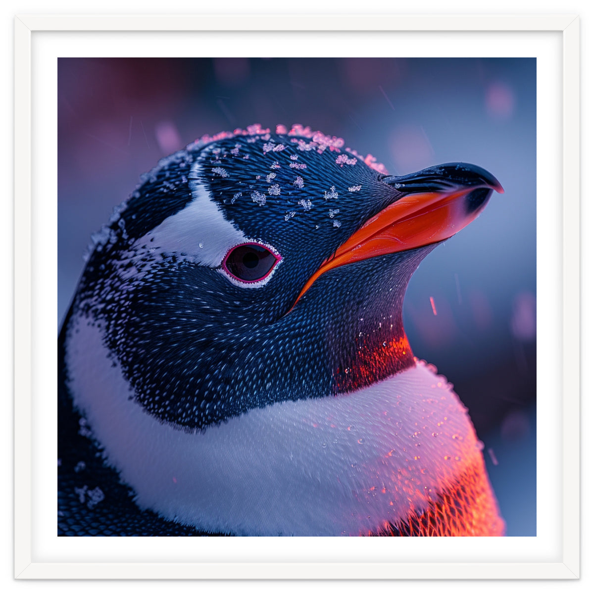 Close Up Penguin With Snowflakes On Head