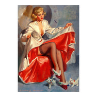 Pinup Girl Playing With Two Little Cats (Print Only)