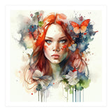 Watercolor Floral Red Hair Woman #7 (Print Only) thumbnail