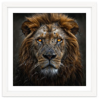 Majestic Lion With Glowing Eyes Close Up Portrait