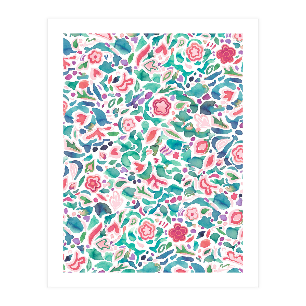 Primitive Flowers Green Coral (Print Only)