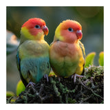 Lovebirds Couple Perched On Mossy Branch Sunlight (Print Only) thumbnail