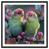 Two Lovebirds On A Branch Surrounded By Berries thumbnail