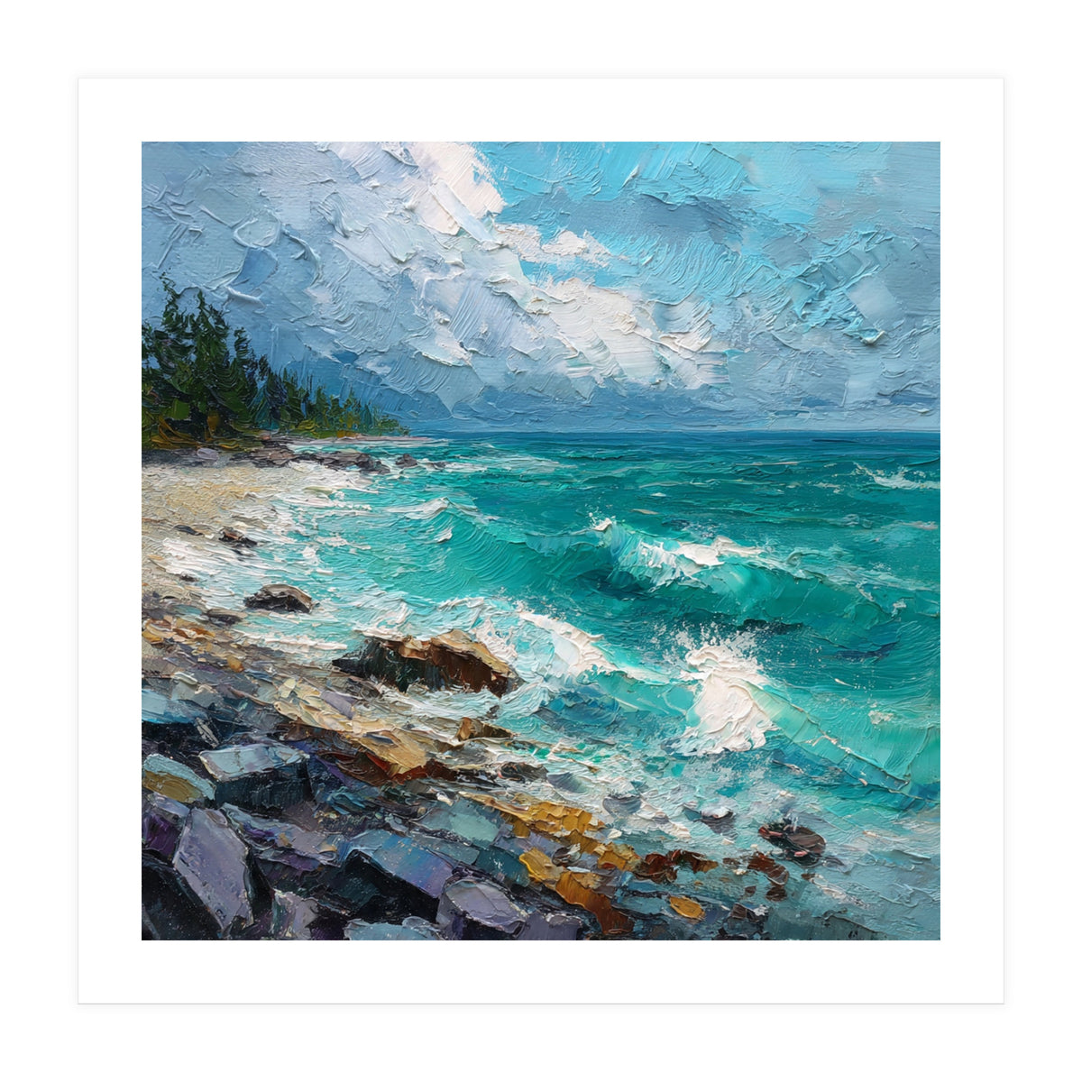Coastal Turquoise Shoreline with Crashing Ocean Waves (Print Only)
