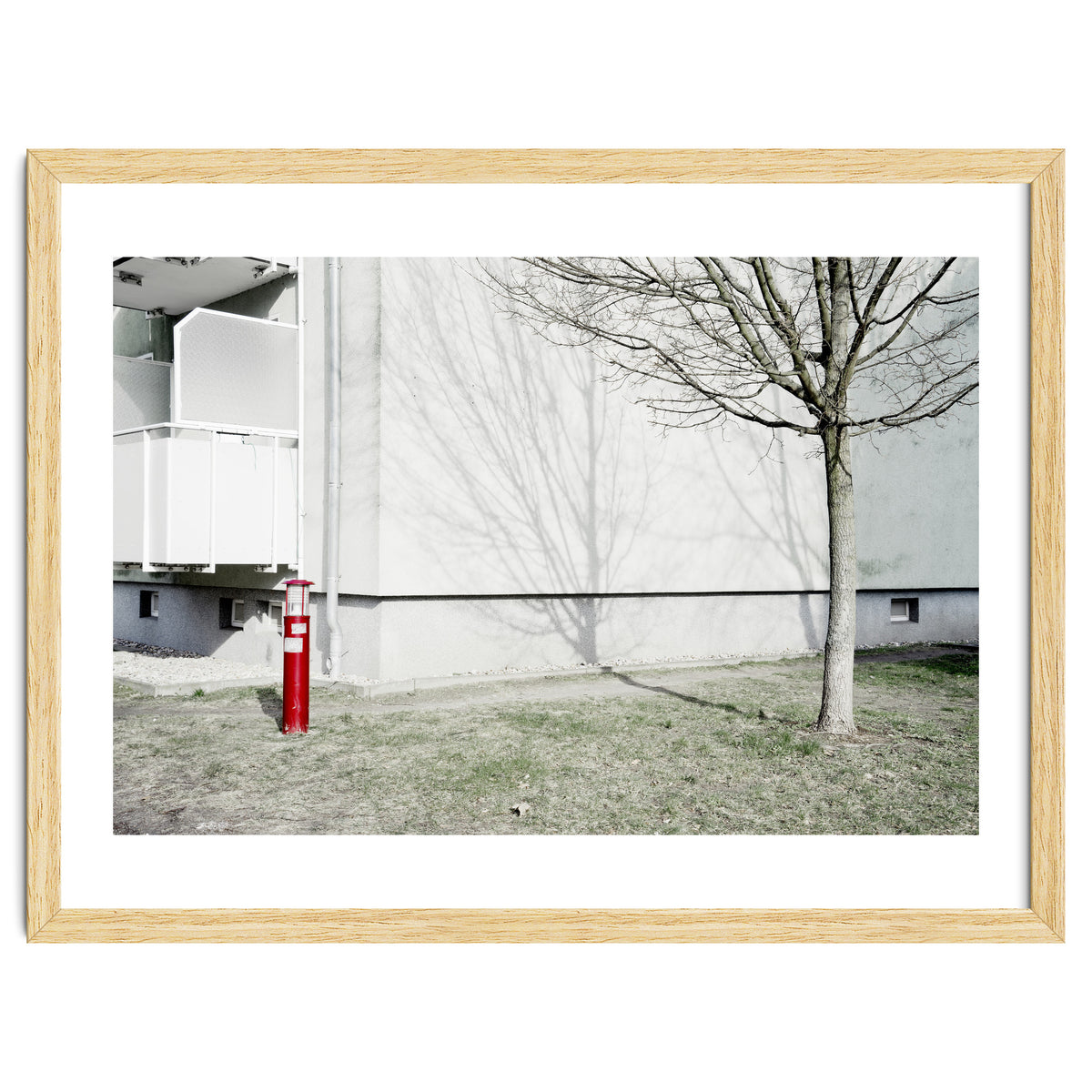 Red light pole and Tree shadow on the wall