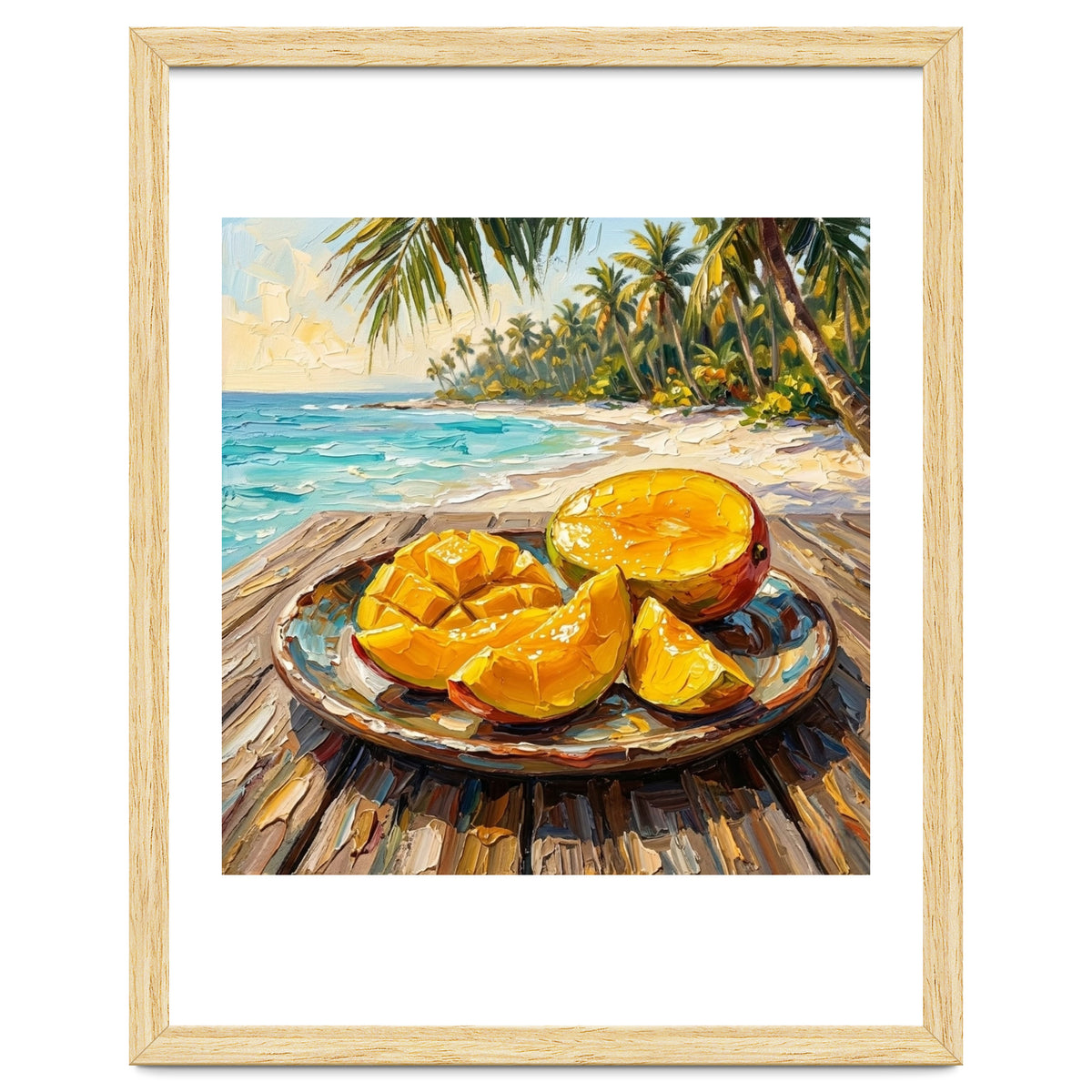 Tropical Mango Beach Oil Painting