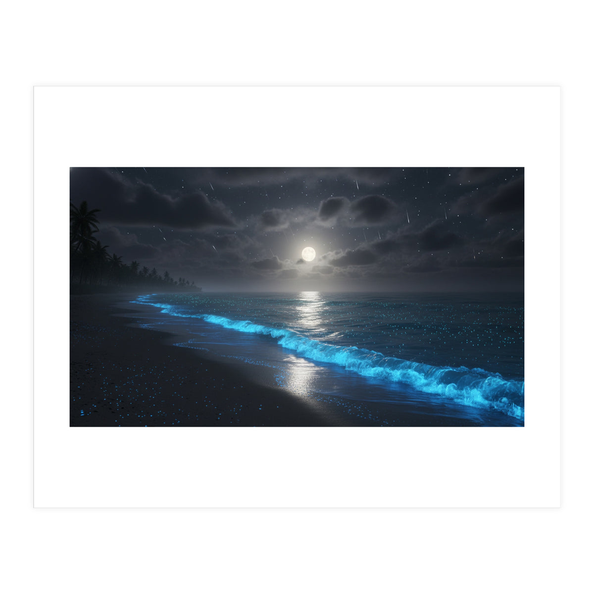 Bioluminescent Moonlit Shore (Print Only)